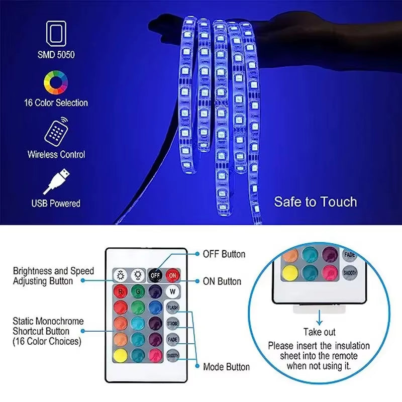 SMD5050 1M/2M/3M USB LED Strip Light TV Desktop Screen Backlight Color Change Bedroom Decoration DC5V LED Lamp DIY Lighting