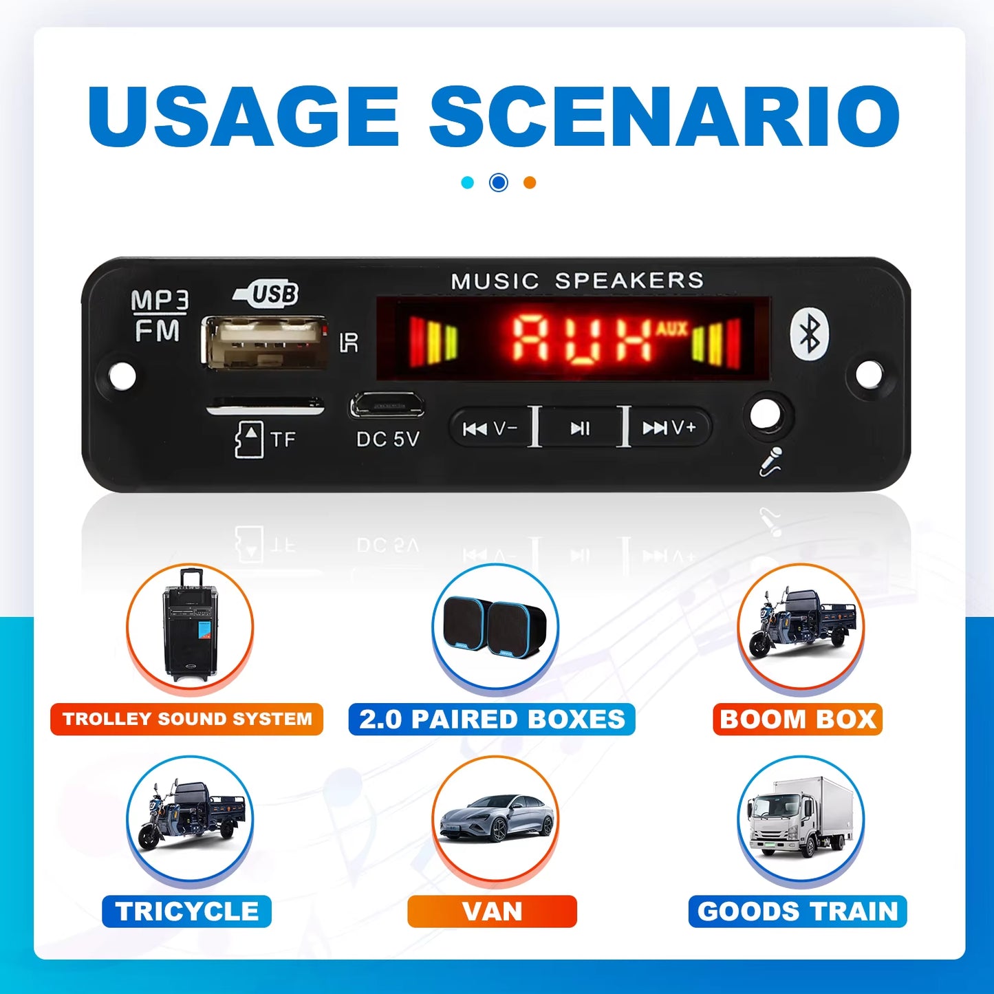 DC 12V Bluetooth 5.0 MP3 Decoder Board 20W Amplifier MP3 Player Support Call Recording 3.5Mm USB TF FM for Module Car Speaker