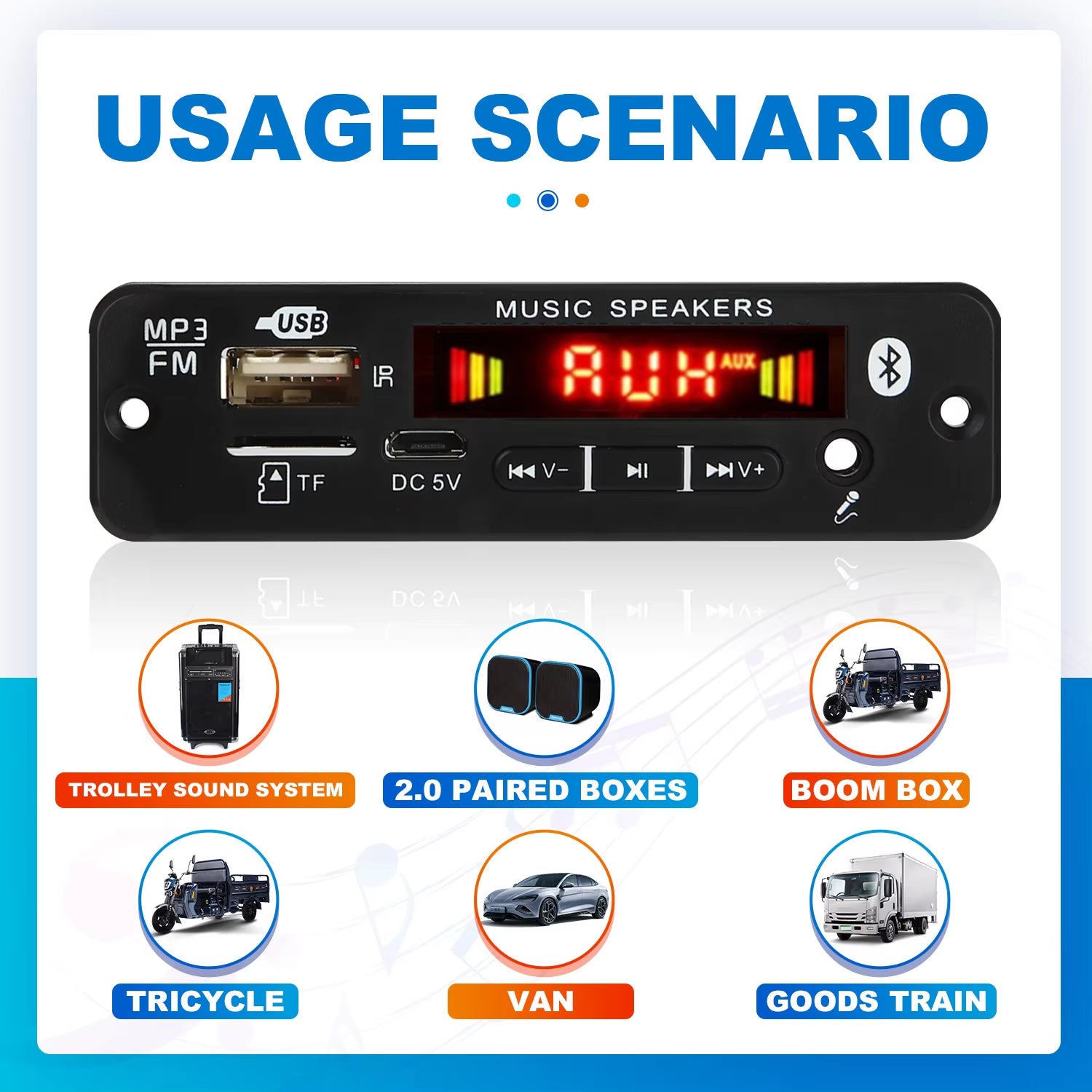 DC 12V Bluetooth 5.0 MP3 Decoder Board 20W Amplifier MP3 Player Support Call Recording 3.5Mm USB TF FM for Module Car Speaker