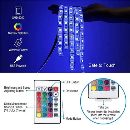 SMD5050 1M/2M/3M USB LED Strip Light TV Desktop Screen Backlight Color Change Bedroom Decoration DC5V LED Lamp DIY Lighting